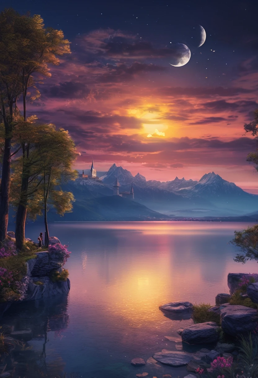 Beautiful Lake Geneva landscape、Moonlit Night、Highly detailed digital art in 4K, Amazing artwork in 8K, 4K Detailed Digital Art, Beautiful Art UHD 4K, Epic dreamy fantasy landscape, Impressive and fantastic landscape, 8K high quality, detailed art, Digital Art 8k, Digital Art 8K, Mysterious and fantastic landscape, Awesome mobile wallpapers