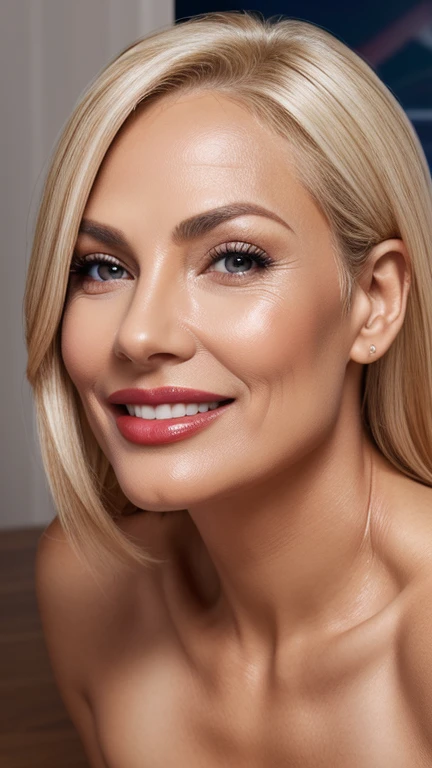 image of face Woman 58 years old blonde lips breasts with silicone 450 ml,extremely high detailed skin,ultra real hd4k,K8,tanned,velvety.appearing hyper realistic real lip pores with tasty glossy lipstick,gostoso,appetizing,smile with perfect white foreheads