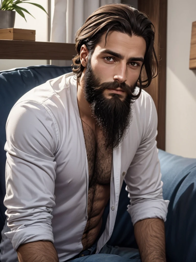 Homme français, 27 ans, barbe bien rasée brune, visage anguleux, regard ténébreux, cheveux très courts dégradé, bel homm