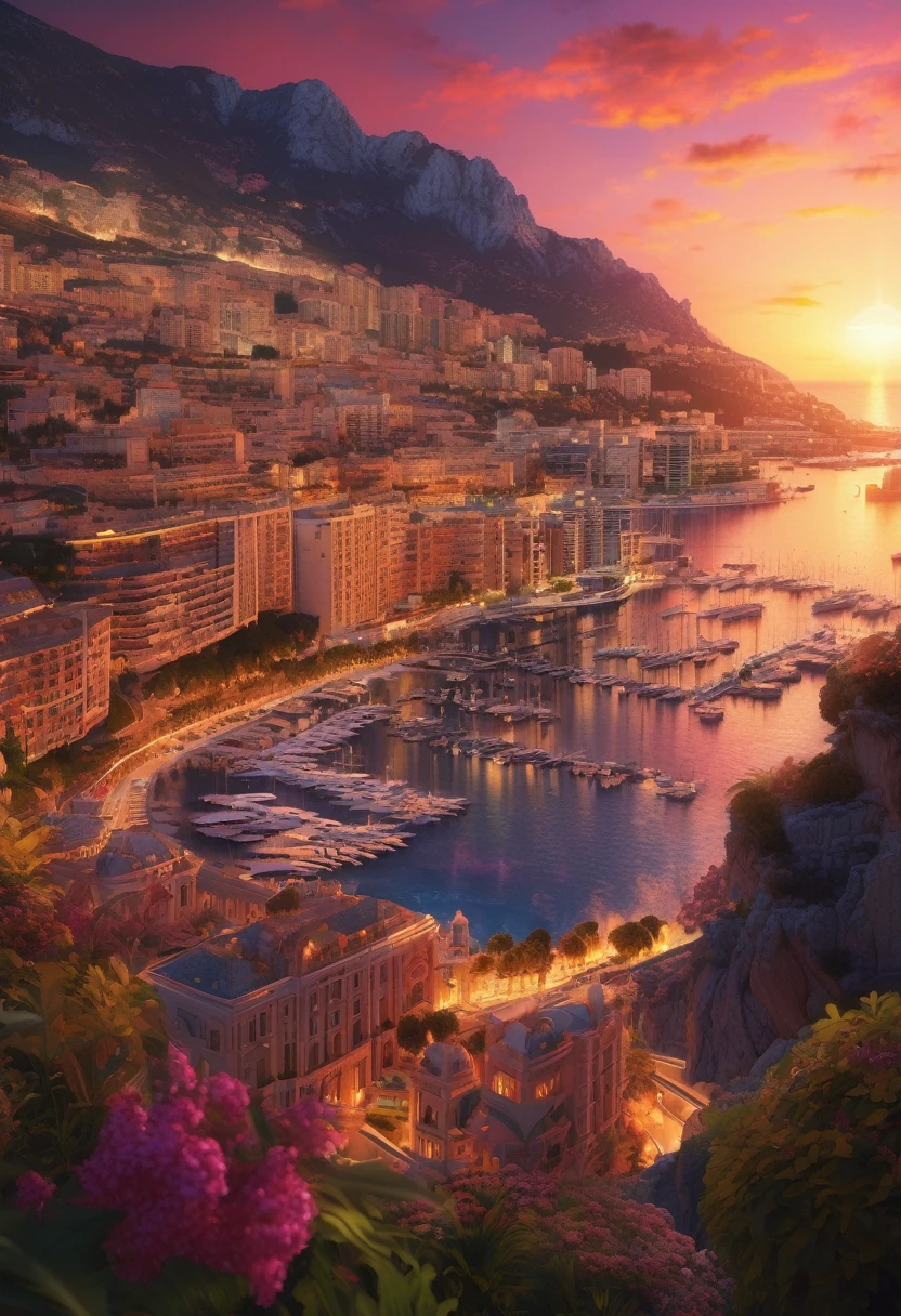 Beautiful Monaco cityscape、Sunset、Highly detailed digital art in 4K, Amazing artwork in 8K, 4K Detailed Digital Art, Beautiful Art UHD 4K, Epic dreamy fantasy landscape, Impressive and fantastic landscape, 8K high quality, detailed art, Digital Art 8k, Digital Art 8K, Mysterious and fantastic landscape, Awesome mobile wallpapers
