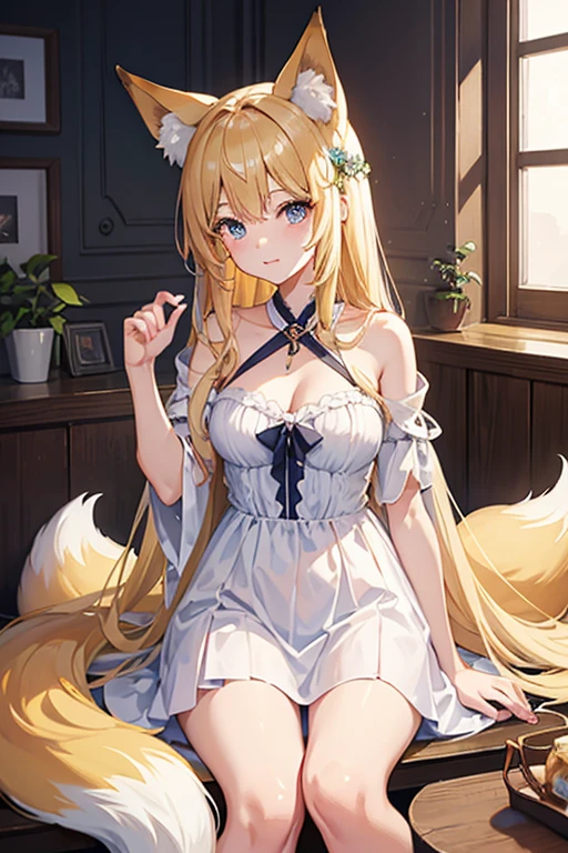 (see -through: 1.2), (animal ears: 1.2), (long hair: 1.2), (white legwear: 1.1), (dress: 1.1),(very long hair), (thighhighs), (1 girl), (white dress), cat ears, no shoes, long sleeves, underwear,golden hair, breasts, navel, blush, panties, puffy long sleeves, standing, see - through sleeves,
multiple_ views, animal_ ear fluff, puffy_ sleeves, looking at viewer, bow, see through silhouette,white panties, parted lips, rating:safe, collarbone, cat girl, purple eyes, cat tail, sleeves past wrists,rating:questionable, small breasts, babydoll,
