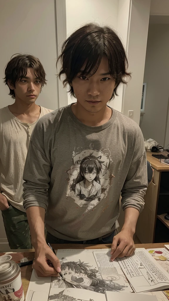 (Masterpiece), (Best Quality), (ultra detailed),(messy hair),(illustration), Satoru Gojo and his friend Gero together anime style