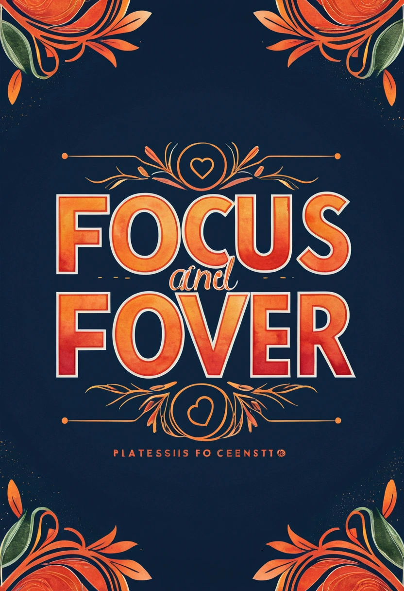 "Create a sporty design with the phrase 'Focus and Strength' in a bold font and vibrant colors. Add a dumbbell design or heart rate graphic next to the phrase." 2D art, vector; shading and gradients, Art Nouveau, vibrant colors and synthwave. Vector design, thin lines, central composition, soft background, palette (dark blue, orange, red, olive green), watercolor logo style with patterned effect, monochrome background, by yukisakura, with original and incredible colors.