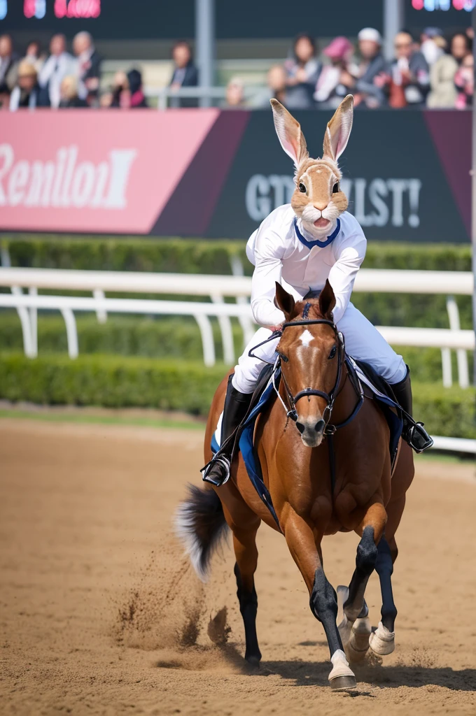 Try creating an animated version of an anthropomorphic rabbit struggling to predict horse races.。
