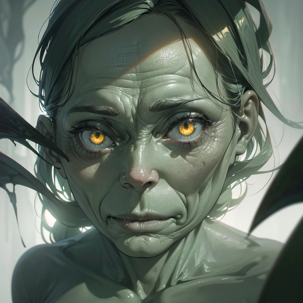 (best quality,4k,8k,highres,masterpiece:1.2),ultra-detailed,(realistic,photorealistic,photo-realistic:1.37),green skinned alien witch,wrinkled face,hideous,necrosed,occult,dark fantasy,magical,eerie lighting,moody atmosphere,cinematic composition,dramatic shadows,mystical,esoteric,supernatural,bizarre,unsettling,sinister