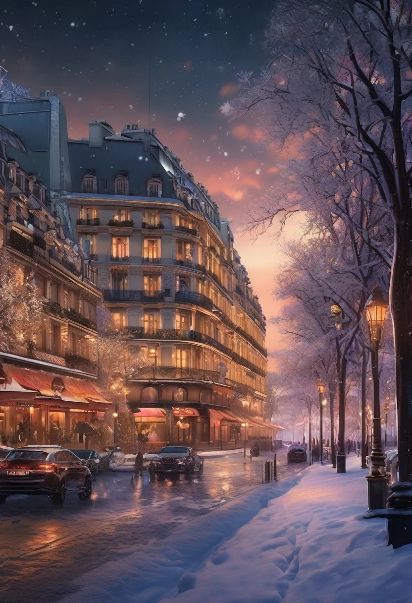 Paris Champs Elysees、Snowy night、Highly detailed digital art in 4K, Amazing artwork in 8K, 4K Detailed Digital Art, Beautiful Art UHD 4K, Epic dreamy fantasy landscape, Impressive and fantastic landscape, 8K high quality, detailed art, Digital Art 8k, Digital Art 8K, Mysterious and fantastic landscape, Awesome mobile wallpapers