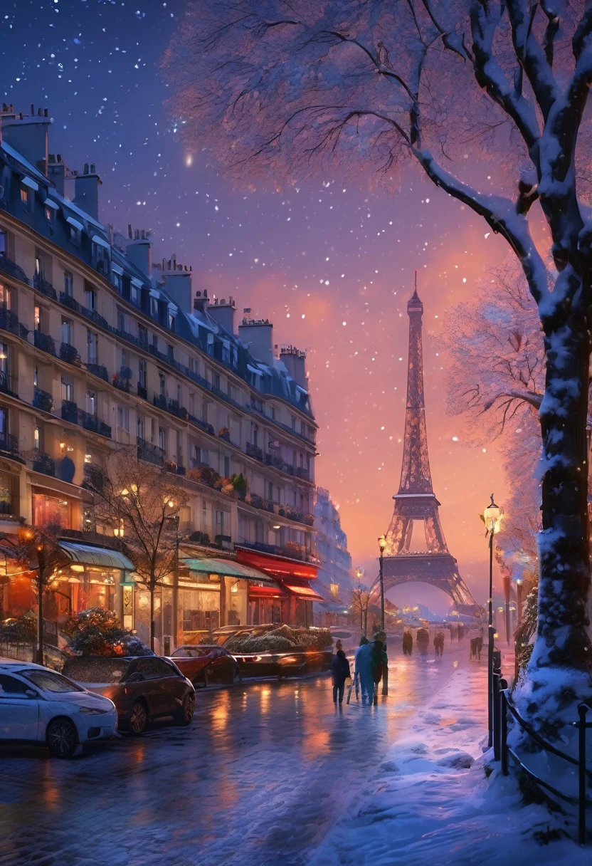 Paris Champs Elysees、Snowy night、Highly detailed digital art in 4K, Amazing artwork in 8K, 4K Detailed Digital Art, Beautiful Art UHD 4K, Epic dreamy fantasy landscape, Impressive and fantastic landscape, 8K high quality, detailed art, Digital Art 8k, Digital Art 8K, Mysterious and fantastic landscape, Awesome mobile wallpapers