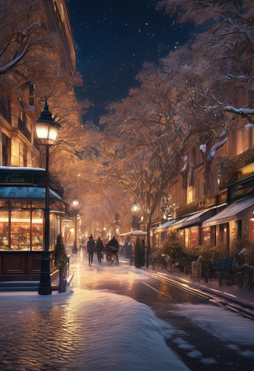 Paris Champs Elysees、Snowy night、Highly detailed digital art in 4K, Amazing artwork in 8K, 4K Detailed Digital Art, Beautiful Art UHD 4K, Epic dreamy fantasy landscape, Impressive and fantastic landscape, 8K high quality, detailed art, Digital Art 8k, Digital Art 8K, Mysterious and fantastic landscape, Awesome mobile wallpapers