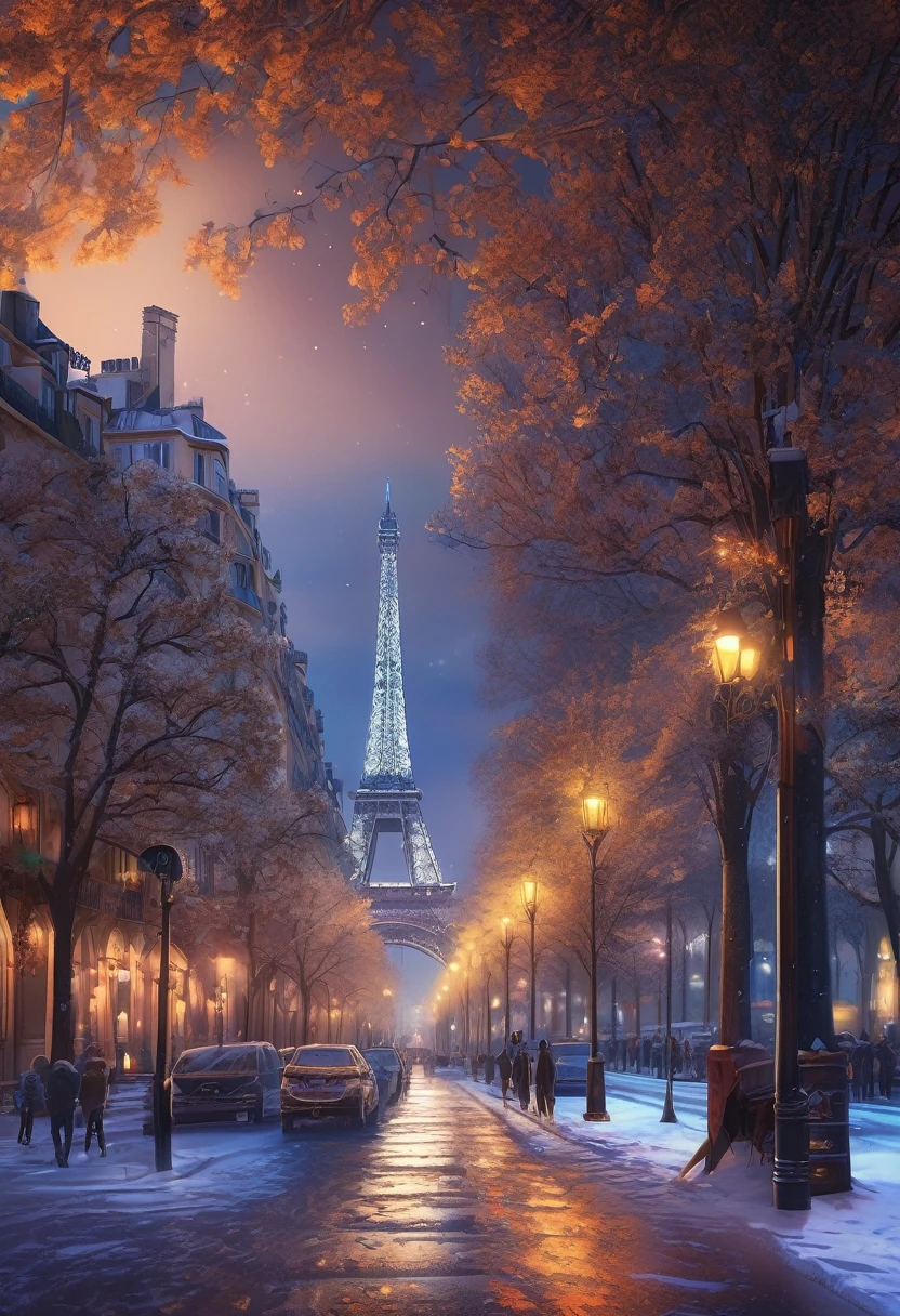 Paris Champs Elysees、Snowy night、Highly detailed digital art in 4K, Amazing artwork in 8K, 4K Detailed Digital Art, Beautiful Art UHD 4K, Epic dreamy fantasy landscape, Impressive and fantastic landscape, 8K high quality, detailed art, Digital Art 8k, Digital Art 8K, Mysterious and fantastic landscape, Awesome mobile wallpapers