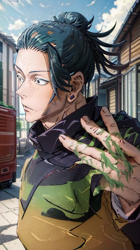 (Masterpiece), (Best Quality), (ultra detailed),(messy hair),(illustration), Satoru Gojo and his friend Gero together anime style