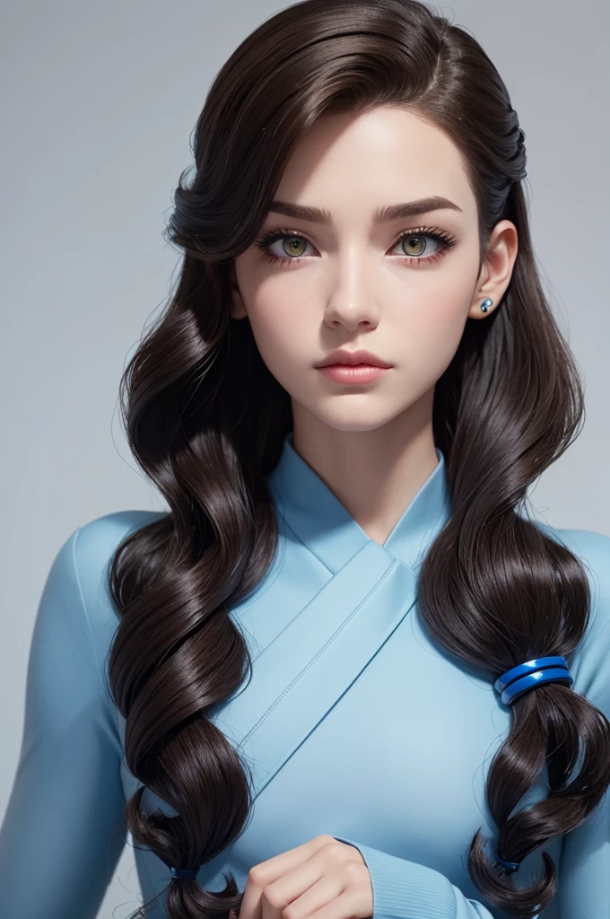 Create an android character in the netflix lookism cartoon style with:
brunette skin, Blue and yellow bicolor eyes, Cabelo finger waves e Piercings 
