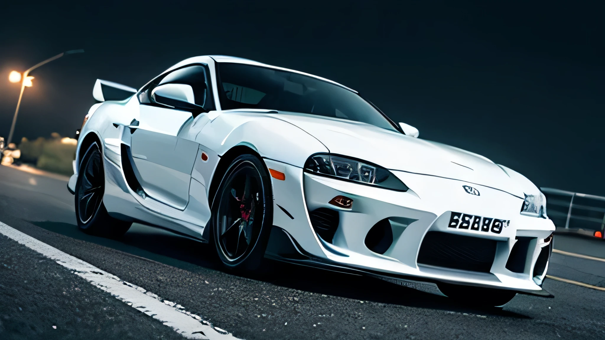 cars TOYOTA SUPRA MK4 cinematic film. high angle shallow depth of field, vignette, highly detailed, high budget, bokeh, cinemascope, moody, epic, gorgeous, film grain, grainy, high quality photography, 3 point lighting, flash with softbox, 4k, Canon EOS R3, hdr, smooth, sharp focus, high resolution, 80mm, f2.8, bokeh