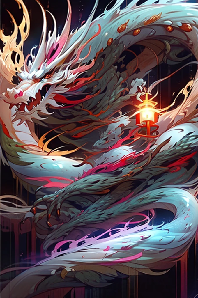 Dragon made of pure fire turned slightly to the right, made of pure fire, facing slightly to the right, close up, red dragon, dragon extremely close to the viewer, open mouth, wide open fire mouth