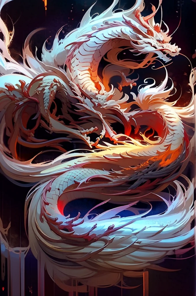 Dragon made of pure fire turned slightly to the right, made of pure fire, facing slightly to the right, close up, red dragon, dragon extremely close to the viewer, open mouth, wide open fire mouth