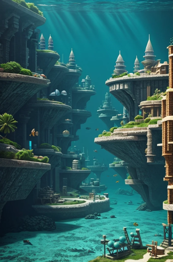Make an underwater city with maritime architecture