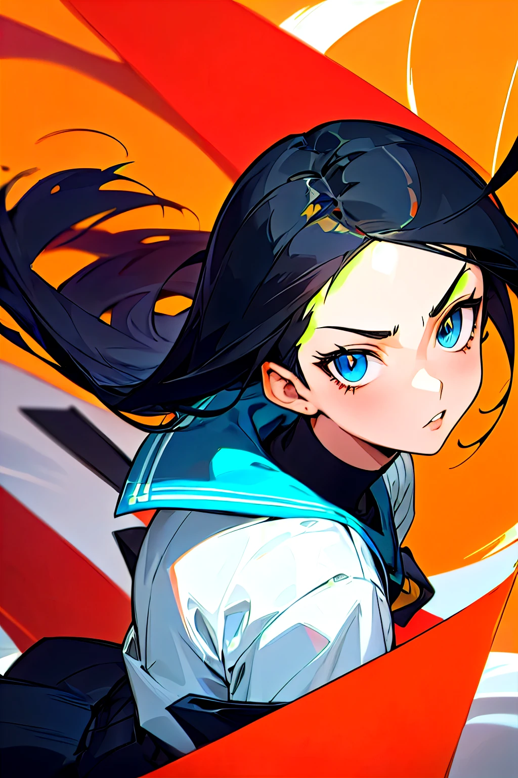 anime girl, black hair and look with a delinquent character, fanart