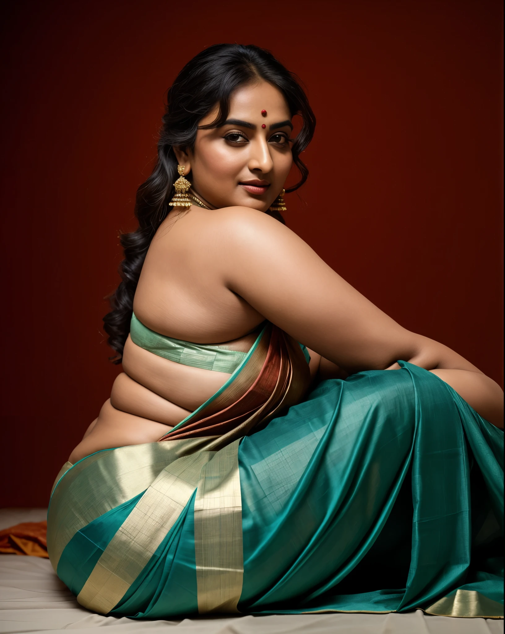 Foto RAW, photorealistic, photography, full body shot, master shot, perfect eyes, goddess like beauty, pierced eyes, perfect thick chubby mallu Desi aunty bhabhi, Wearing a Stanapatta, a chest-band.Saree model, model Photography, Indian saree shoot, Indian traditional wear advertising photography, traditional wear brand shoot, face of Indian actress Sonakshi Sinha, masterpiece, realistic, realism, incredible details,  pleasure, photorealism, detailed skin, skin pores, high contrast, photorealistic Artstation 8k HD digital art trend of high definition and detailed realistic skin texture, ultra detail, realistic skin texture, armature, best quality, ultra high definition, (photorealistic:1.4),, high resolution, detail, raw photo, sweat, Re sharp, by Lee Jefferies Nikon D850 Film Stock Photo 4 Kodak Portra 400 Camera F1.6 Lens Rich Color Ultra Real Realistic Realistic Textures Dramatic Lighting Unreal Engine Trending at Art Station Cinestill 800,(pele altamente detalhada: 1.2), 8k UHD, DSLR, soft-lighting, alta qualidade, grain of film, Fujifilm XT3,she didn't like to wear blouse or bra, she is happy to wear only saree, she hates blouse or bra, detailed hairy armpits, hyper realistic skin, skin pores, sweat, veins, The open back looks attractive in a saree without a blouse, appealing figure, appealing body language, 