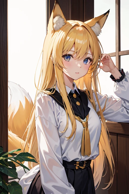 masterpiece, Highest quality, High resolution，Follow the on-screen instructions、Anime Style、Follow the prompts、One Girl、Long blonde、Fox Ears、Fox&#39;s Tail、shrine、Definitely in shrine maiden clothes、cute、In front of the torii gate