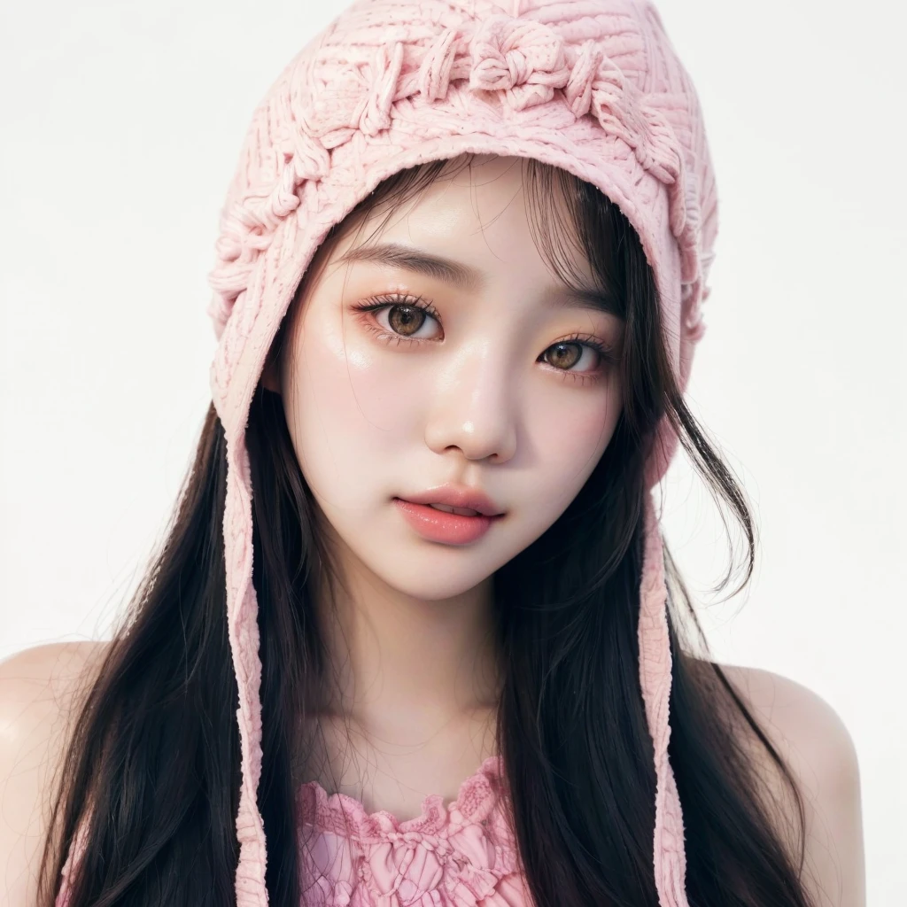 a close-up of a woman wearing a pink hat and a pink dress, bae suzy, ulzzang, Jinyoung Shin, lalisa manobal, adorable and pale korean face, Lee Ji-eun, Lee Ji-eun, jennie blackpink, Lalisa Manoban do Blackpink, wearing a cute hat, Beautiful young Korean woman, heonhwa choe