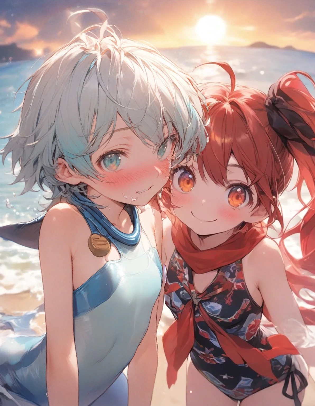 ,(flat chest:1.5),man,,,10 years old,、Short hair, (spiked hair:1.1), asymmetrical bangs, low twintails,Aqua Blue Hair, Two-tone hair, A delicate and delicate face, blush, tusk,, ,aqua eyes, Black_bow ribbon, 、Hanging eyes,From Adobe,,(blue diver's suit:1.3),blush,(femme boy:1.1),