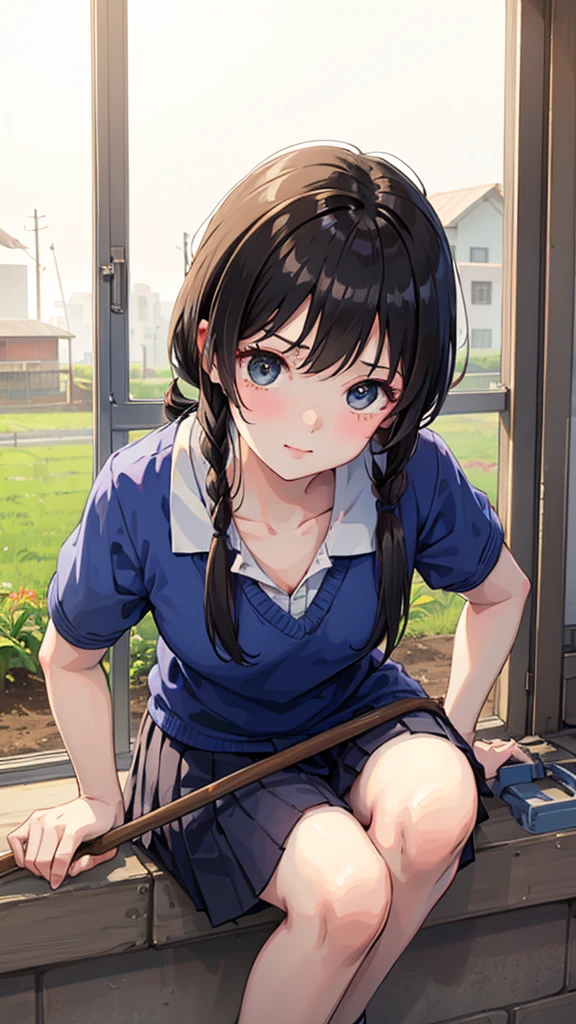 Primary school student. change.. agriculture. Plowing the soil with a hoe