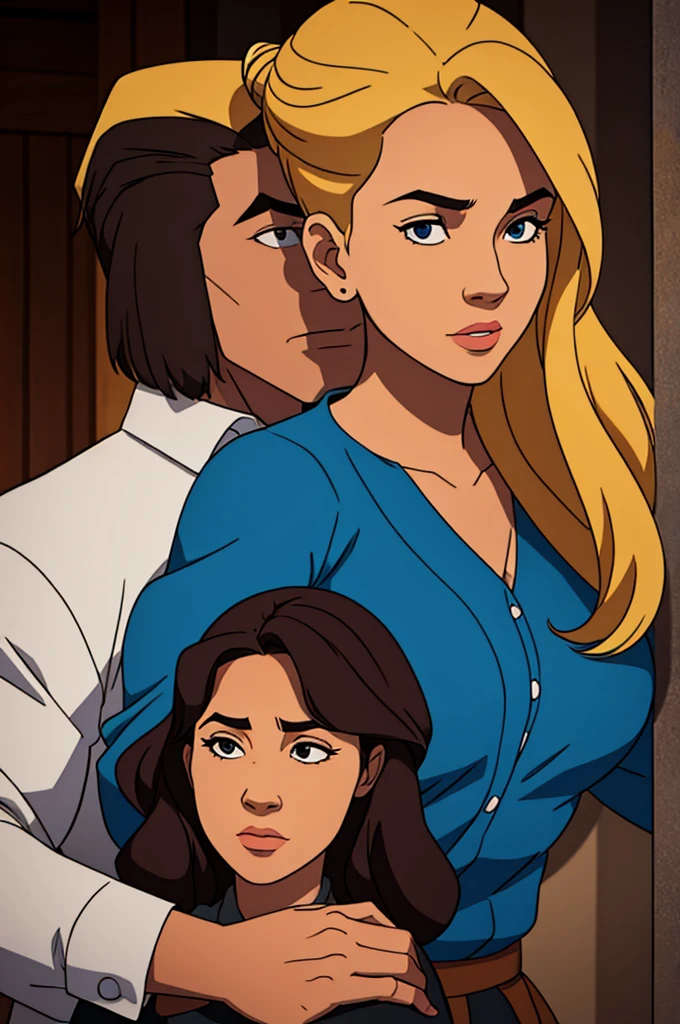 draw a man and a woman, the man is behind her holding her hair