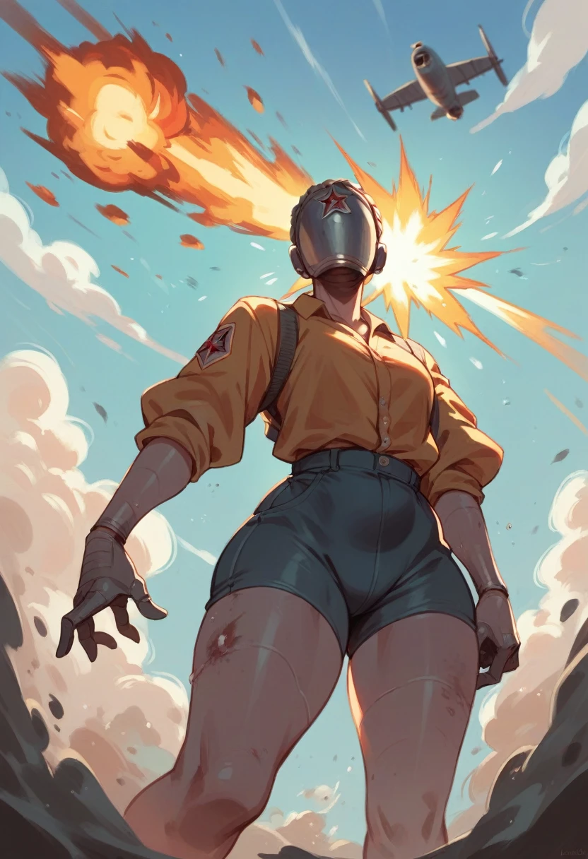 Explosion of an atomic bomb a little fish swimming below