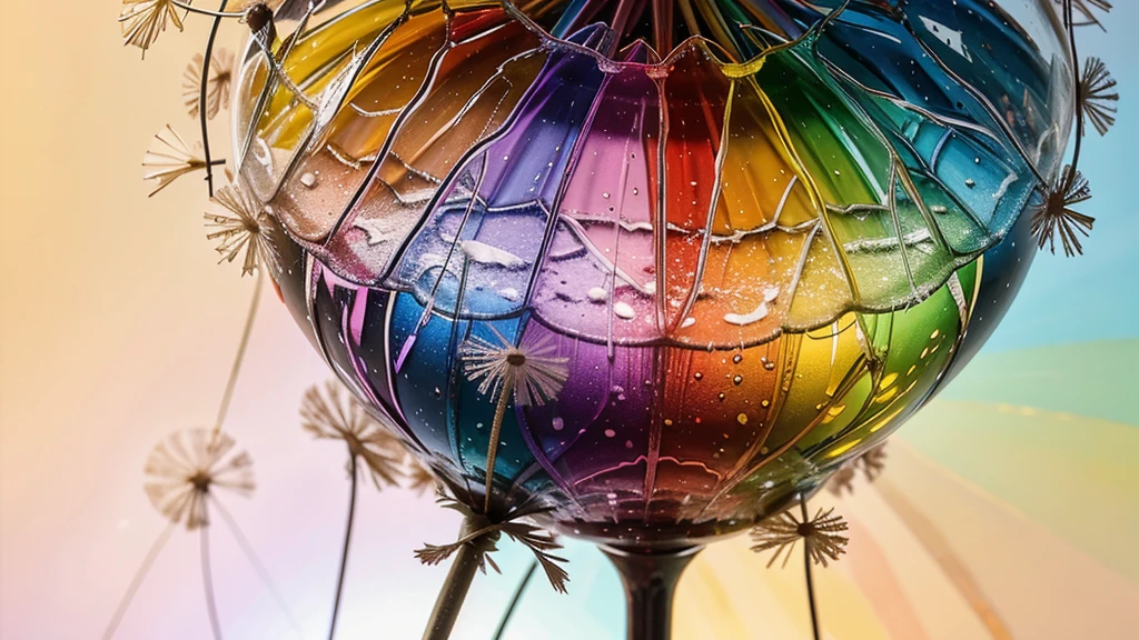 a single dandelion with rainbow colours splashed at the edges with alcohol inks