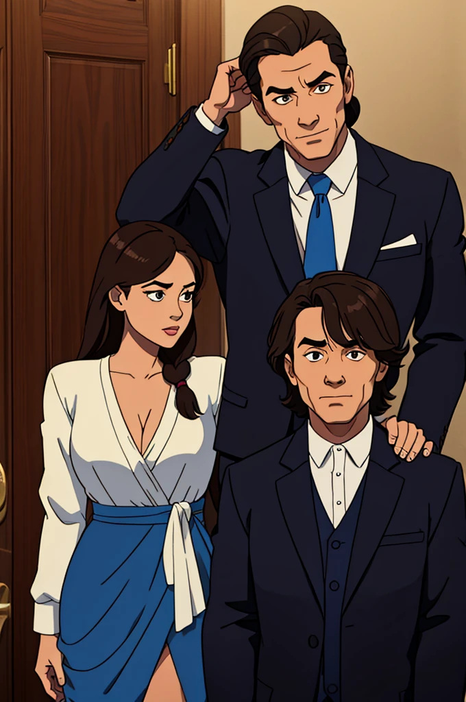 draw a man and a woman, the man is behind her holding her hair