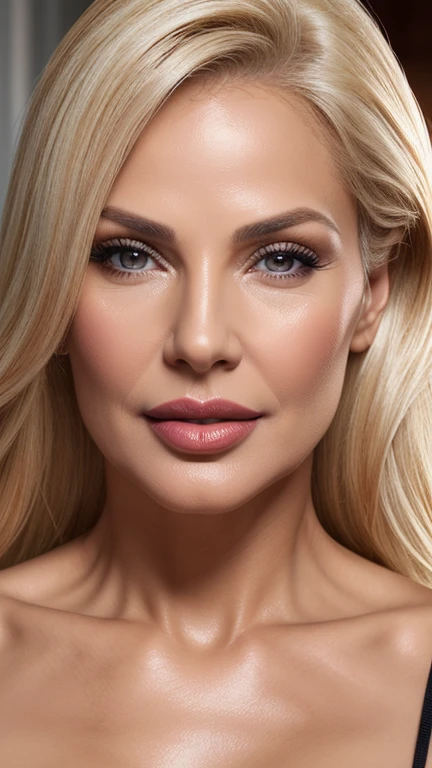 image of face Woman 58 years old blonde lips breasts with silicone 450 ml,extremely high detailed skin,ultra real hd4k,K8,tanned,velvety.appearing hyper realistic real lip pores with tasty glossy lipstick,gostoso,appetizing,biting the tip of the sexy tongue, with perfect white foreheads