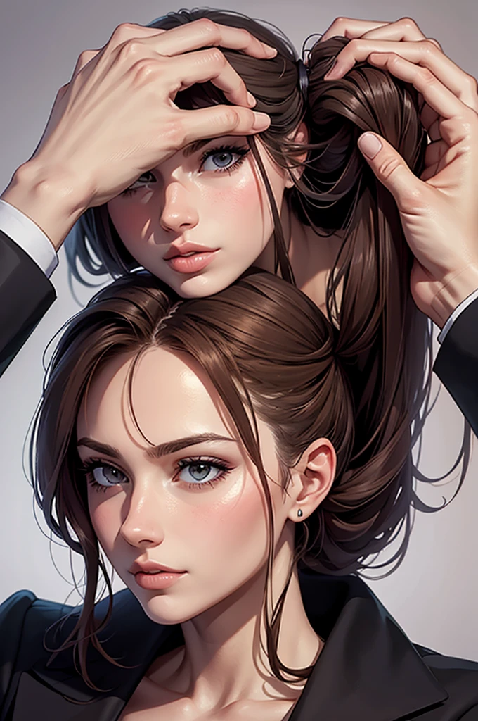 draw a man and a woman, the man is behind her holding her hair