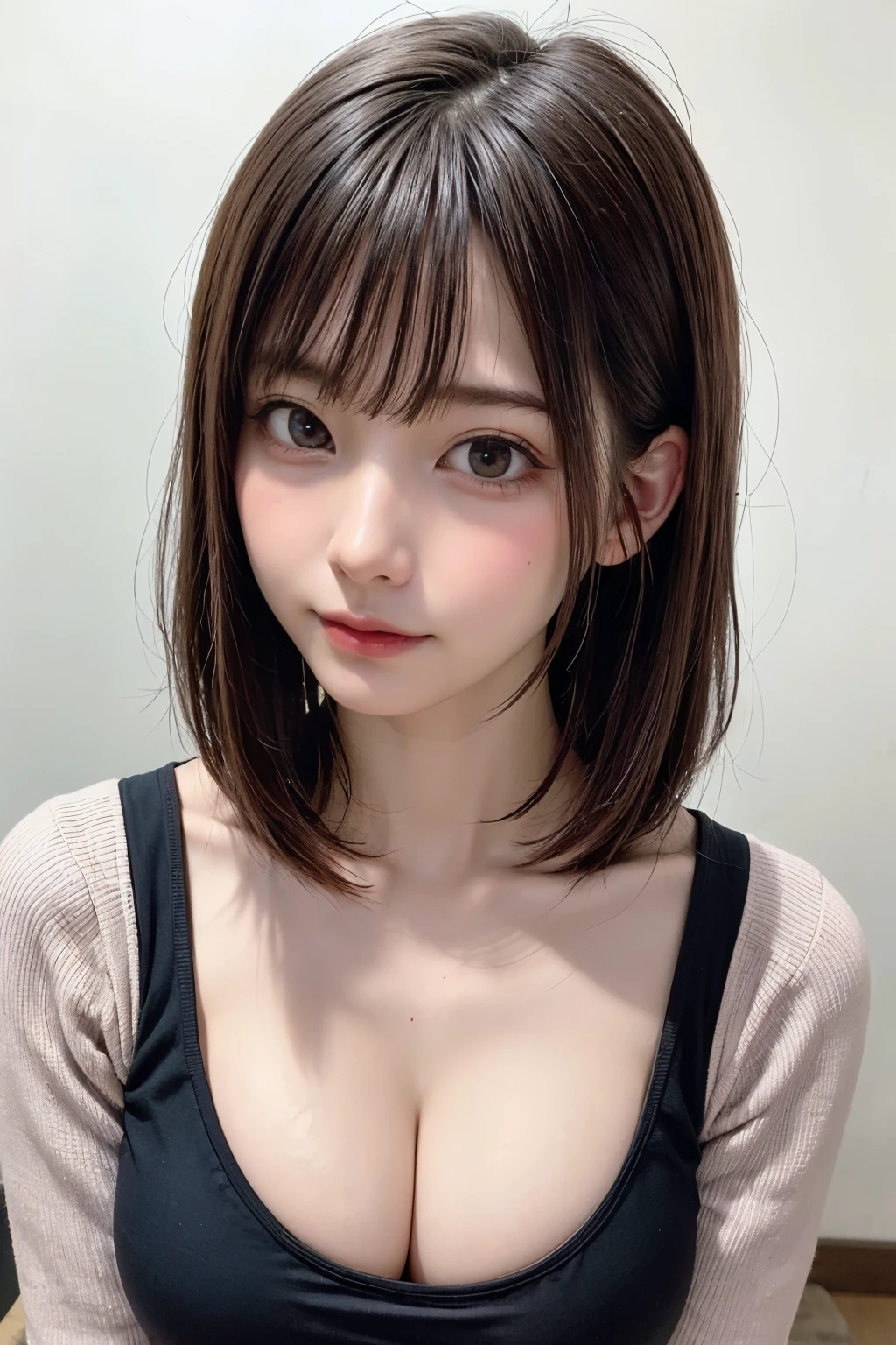 Everything is beautifully detailed:1.6,masterpiece、Highest quality、1 girl, alone, alone focus, Cowboy Shot, Portraiture, Oversized hoodie, Blue and white hoodie, half水彩画, half, ((Black Hair)), (Shiny Hair), (Gradient Hair :1.5), Curly Hair, ((Beautifully drawn delicate eyes)), Very detailedな目, Sunburn, (Dark caramel skin:1.1), Highest quality, Very detailed, White Background, Simple Background、{Huge|big|Hugeな|Mega} chest:2, chestの谷間:2、開けたchest、Perfect Anatomy、Cute Smile、short hair、bangs、Listen carefully、Beautiful long neck