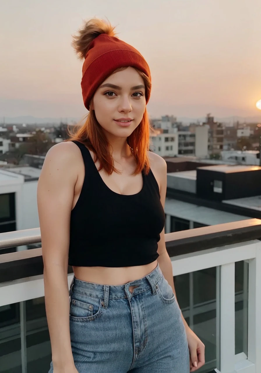 short orange hair, orange hair, an european woman in a light brown Hoodie jacket and matching black jeans and black beanie hat and brown riding boots and a hunting cap standing with her legs wide and straight on a gravel driveway in front of a jakarta bar, a screenshot by Adam Rex, posing in a strong pose in front of a jakarta bar , athletic body, tumblr, tachisme, very sexy outfit, sexy outfit, revealing outfit, sexy look, revealing clothes, sexy body, arms folded in front of her, see through, sexy hot body, touching her clothes, sexy look at the camera, intriguing outfit, shy girl, hair covering her eyes, front view, straddled legs, long shot, long body shot, full length picture, Louboutin, perfect bottom, long riding boots, brown thigh length riding boots, bashful pose, candid pose, candid picture, faint smile, looking towards the floor, head bent forward, looking away from camera, portrait, very sexy pose, ready to be fucked, inviting pose, inviting for sex, seductive pose, very attractive, breathless pose, sexy face, dreamy scene, firmly holding her breasts, hands on her breasts, pushing her breasts together, backlighted, back lit, curvy accentuated booty, cleavage enhancing breasts, very large breasts, deep cleavage, flirty pose, sensual pose, seductive pose, confrontation pose, (messy bob hairstyle, white blond hair color), messy hairstyle, messy bob, messy hairstyle, white blond, 175 cm tall, 55 cm in weight, small breast, photorealistic, 4K, 8K, UHD