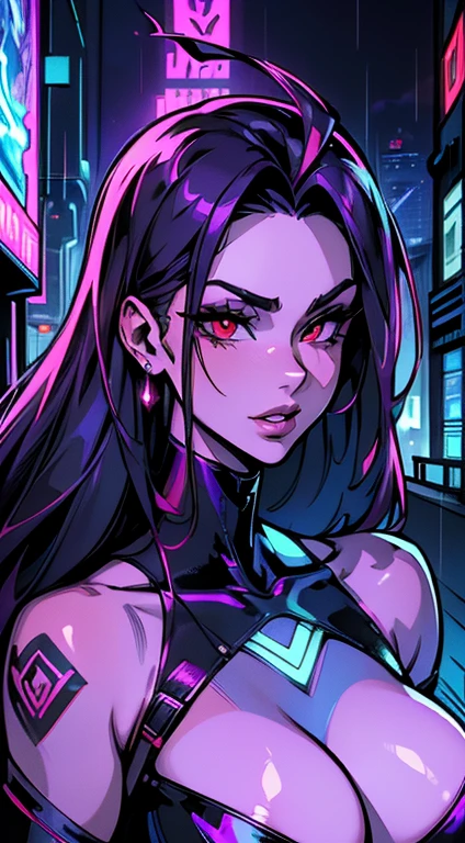 (best quality,4k,8k,highres,masterpiece:1.2), ultra-detailed, (realistic,photorealistic,photo-realistic:1.37), portraits, devil red eyes, gorgeous woman, cyberpunk background, futuristic, neon lights, smoky atmosphere, reflective surfaces, glowing tattoos, metallic elements, extravagant hairstyle, provocative fashion, seductive gaze, vibrant colors, dynamic pose, cityscape, urban chaos, technologically advanced, augmented reality, holographic projections, dystopian ambiance, skyscrapers, flying vehicles, rain-soaked streets, dark alleyways, bustling crowds, energetic and vibrant, mysterious aura.
