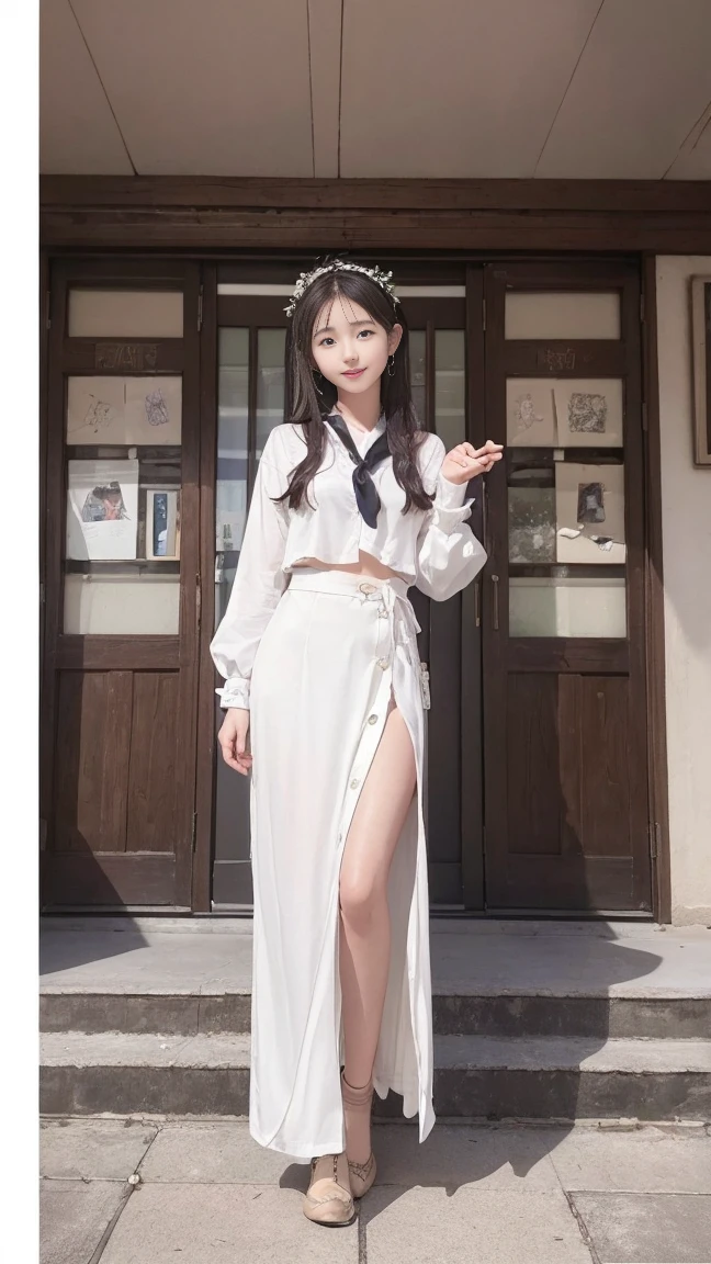 (work of art、8k、pieces fly、CRU photo:1.4)、high resolution、((located away from people))、((photo by full body, from face to feet))、big eyes and small face、Height: 155cm、beautiful japanese girl、Beautiful smiling girl'the smile、facing the front、stand with both feet together、Because I'fine tune、stand up with good posture、Residential area in the morning、realisitic、14 year old high school girl、bus stop、I was waiting alone、hang your school bag on your shoulder、、slim and delicate body、breasts small、Green Blazer Uniform、gals 、plaid hip skirt、young healthy teenager、Black knee-high socks、brown moccasins leather shoes、Use moccasins、please keep your feet on the ground、full body shot shot、full body shot shot、Elegant hairstyle details、とてもfine tune脚のラインを強調します