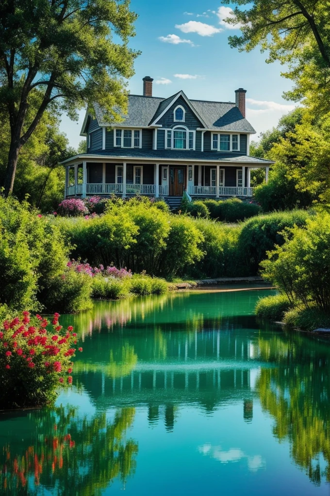 Image created by pouring oil paint into water. Reborn as a picture of a dream house It is an image in a dream caused by magic, wonder, and illusion....AI image