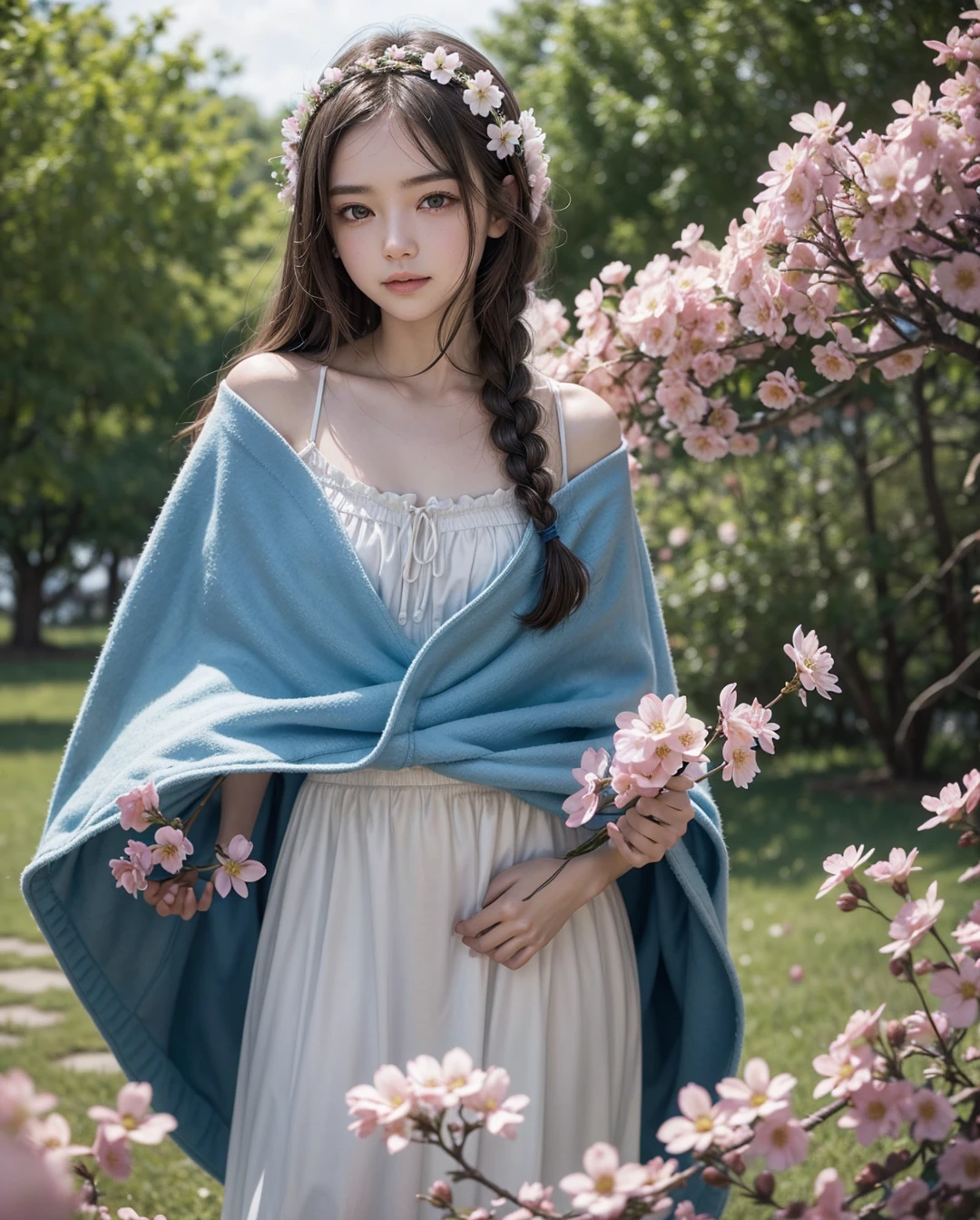 blurry, blurry_primeiro plaphi, Profundidaoff_off_fild, petals, borboleta, error, cherry_flowerses, blurry_fund, cerulean_borboleta, motion_blur, flowers, elaina_(pooffria_phi_Gossip), 1 girl, avo_gura, far away_body hair, Pink_flowers, Braid, falling_petals, offwhite_chemise, ssmile, overskirt, chemise, offwhite_flowers, tree, plein-air, Ahoge, gazing_phi_viewer, body hair_bland_eyeballs, spring time_(season), giorno, standing alone, containment, filial, bangss, cerulean_sky, eyebrows_visible_through_body hair, :d, Plata_body hair, hooded cloak, cape