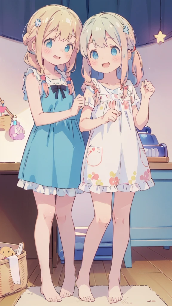 ((masterpiece))((Highest quality))girl、smile、blush、Flat Chest、Are thin、Blonde Hair、blush、Are standing、Whole body image、Eye level to the feet、front、No background、真frontのアングル、Blue clothes、Two-tone red and blue hair、Twin tails、Red Alice outfit