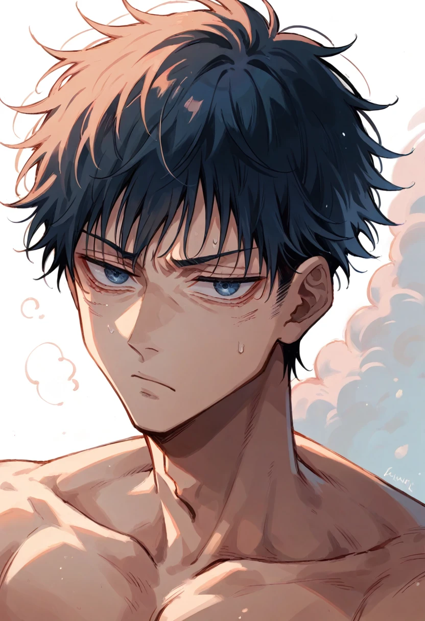 boy, JUJUTSU KAİSEN, megumi, Bblack hair, blue colored eyes, tired look