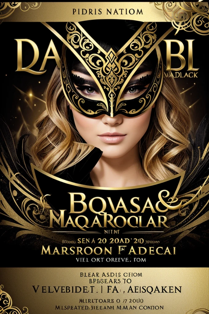 Black and gold formal masquerade night themed flyer