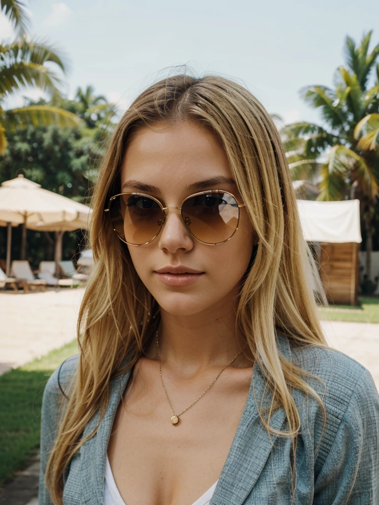 young blonde face only with a sunglasses