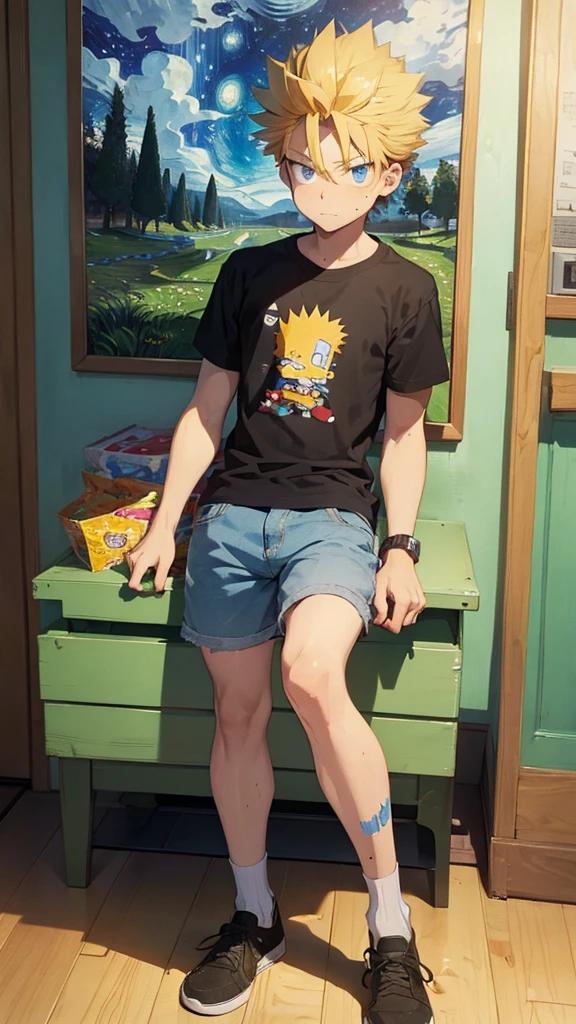 ager Bart Simpson is alone, high on medicinal cannabis, holding a magic mushroom inside a Van Gogh painting and Bart has red veins in the whites of his eyes.