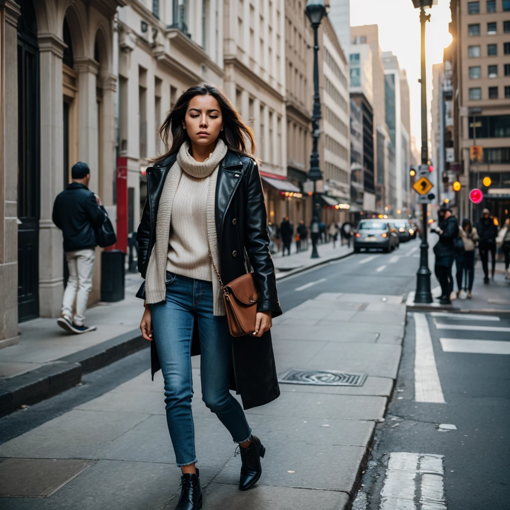 Beautiful woman with sad face walking on the avenue
