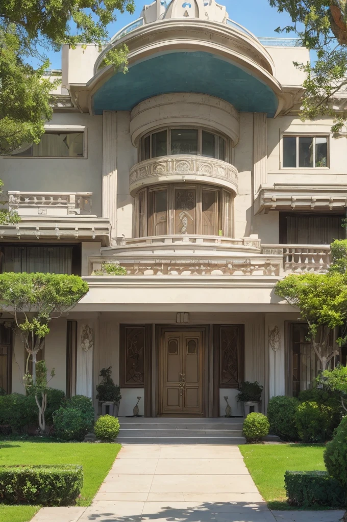 classic 1950's art deco estate, in Los Angeles, scenic view, ornate, resplendent,