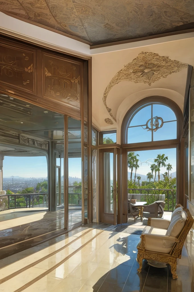 classic 1950's art deco estate, in Los Angeles, scenic view, ornate, resplendent, 