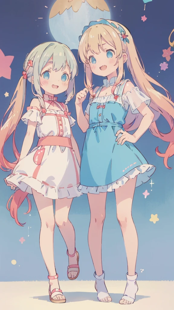 ((masterpiece))((Highest quality))girl、smile、blush、Flat Chest、Are thin、Blonde Hair、blush、Are standing、Whole body image、Eye level to the feet、front、No background、真frontのアングル、Blue clothes、Two-tone red and blue hair、Twin tails、Red Alice outfit
