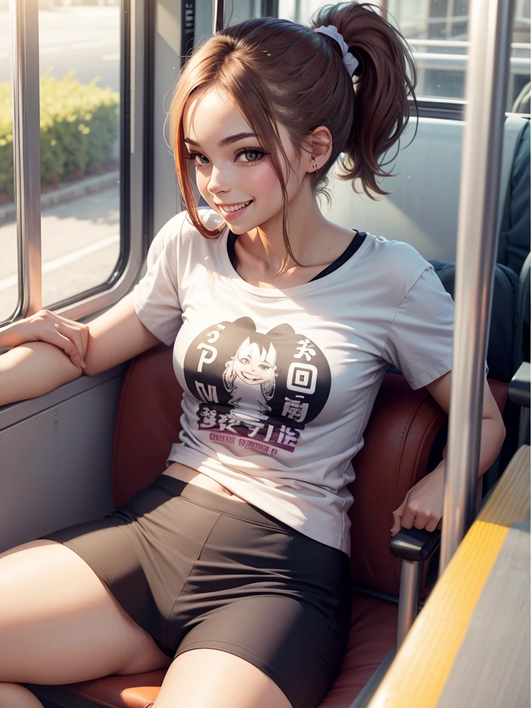 ponytail　Panties　T-shirt　I'm on the bus　smile