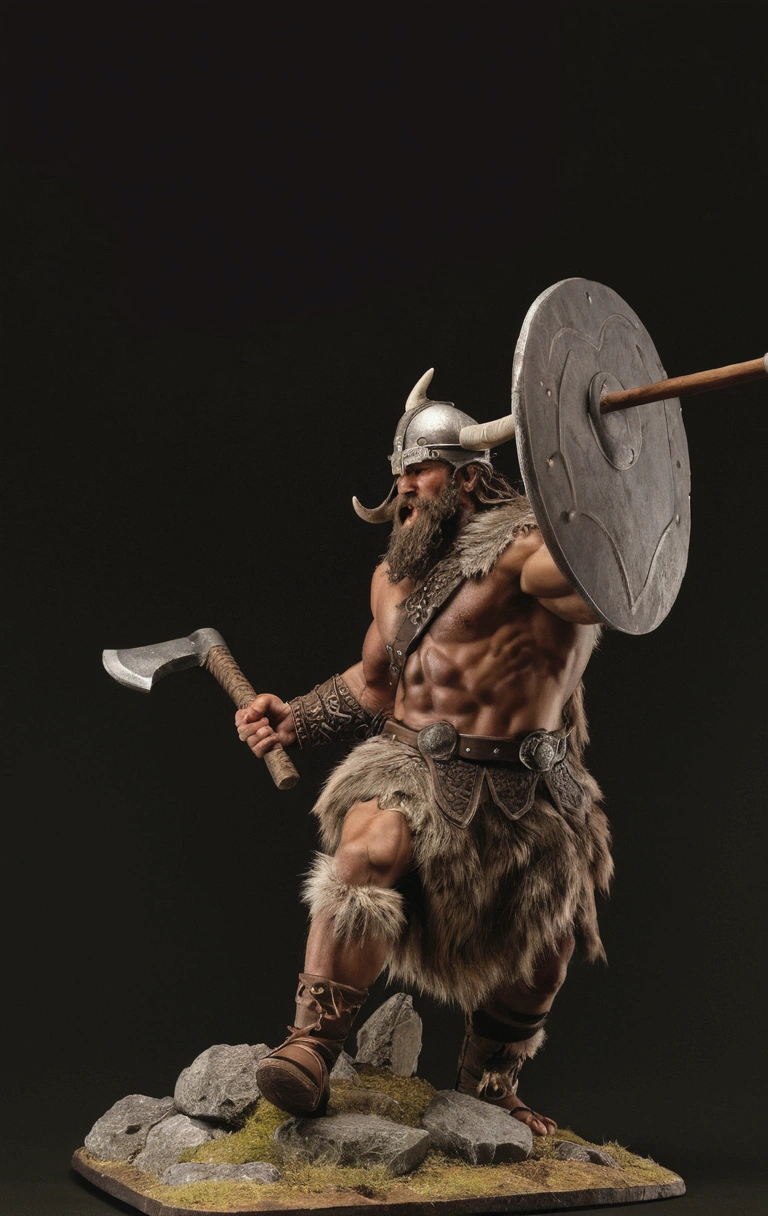 araf figure of a man with a shield and a shield, viking furious, barbarian warrior, Viking warrior, ancient Viking warrior, nordic warrior, barbarian, viking shaman, male barbarian, fur-clad barbarian goliath, barbarian class, minotaur warrior with axe, minotaur warrior, portrait furious barbarian, viking, furious, viking god: ultra realistic and detailed