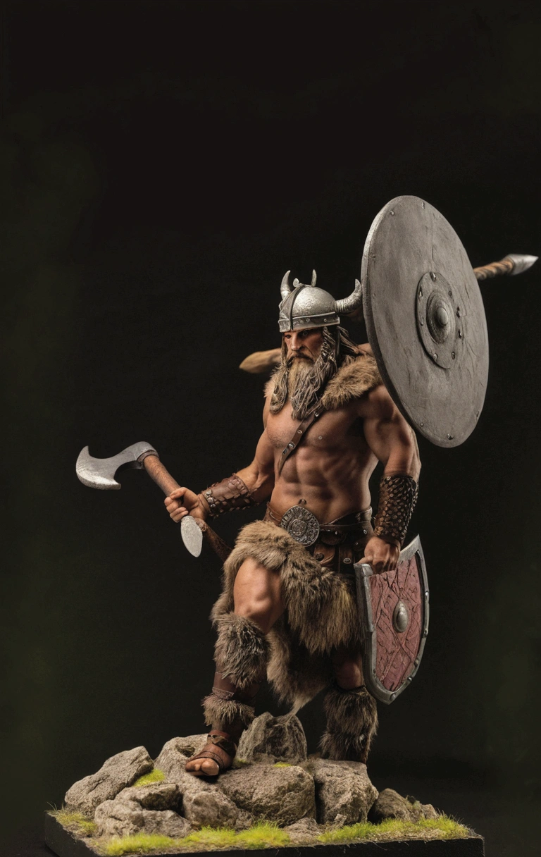 araf figure of a man with a shield and a shield, viking furious, barbarian warrior, Viking warrior, ancient Viking warrior, nordic warrior, barbarian, viking shaman, male barbarian, fur-clad barbarian goliath, barbarian class, minotaur warrior with axe, minotaur warrior, portrait furious barbarian, viking, furious, viking god: ultra realistic and detailed
