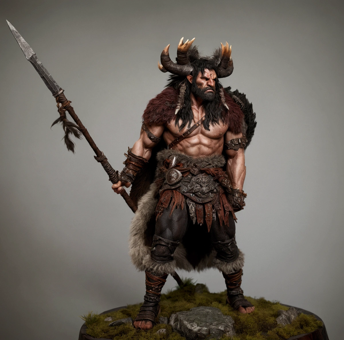 Berserker barbarian wearing boar skin: ultra realistic and detailed